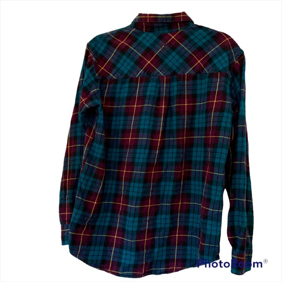 ✨ Teal Burgundy Button Down Plaid Flannel Shirt - Picture 6 of 10